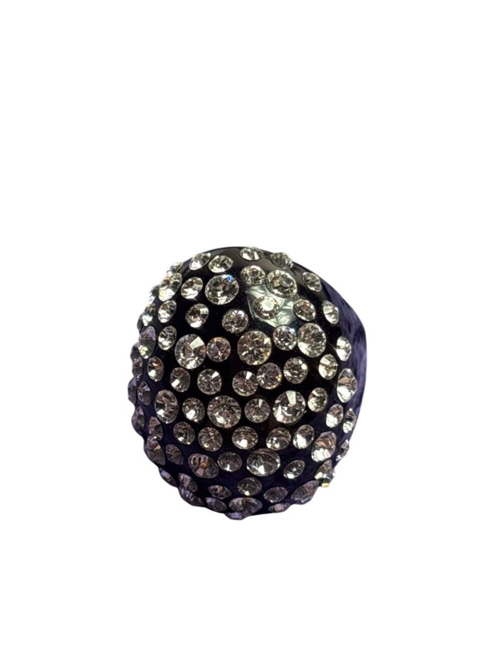 Black Plastic Clear Rhinestones Ring Size 8